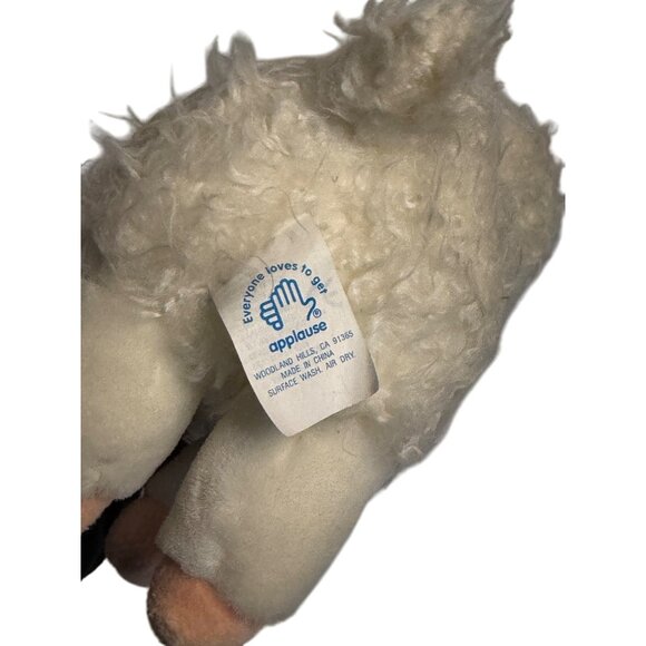 VTG Applause Stuffed Plush Lamb Floral Collar 8" Cream Wool-Texture Soft Toy - Picture 5 of 6